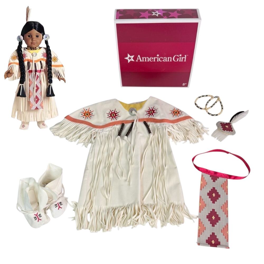 American Girl Kaya Pow Wow Dress Today Dance Set Shoes Belt Choker Feathers Box